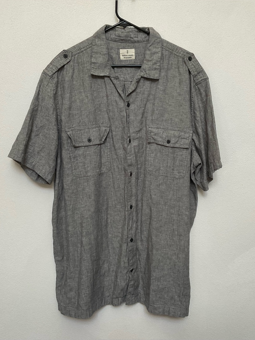 Mutual Weave Linen Blend Grey Short Sleeve Utility Button Up Size 2XL Tall